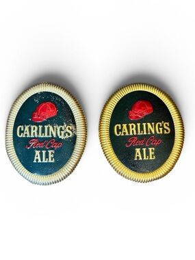 Pair of 1930's Carling’s Red Cap Ale Tin Beer Advertising Signs